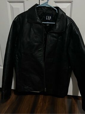 GAP Black Leather Bomber Jacket Vintage